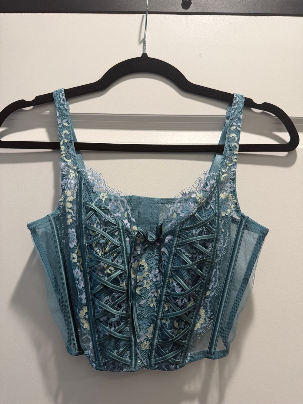 Victoria's Secret Teal Floral Lace Corset Crop Top